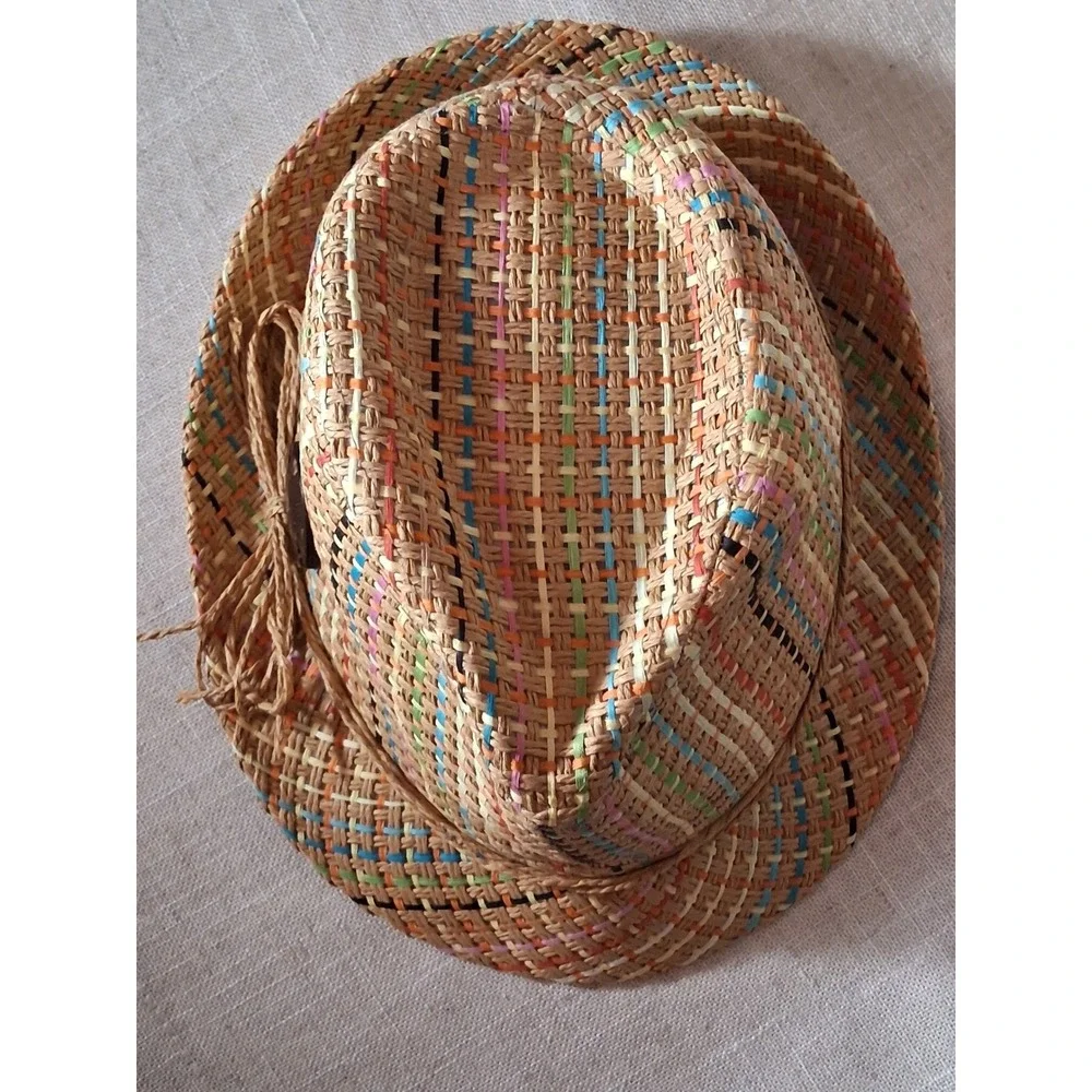 Panama Jack Multi Color Woven Paper Straw Fedora Hat Beach Sun Summer One Size